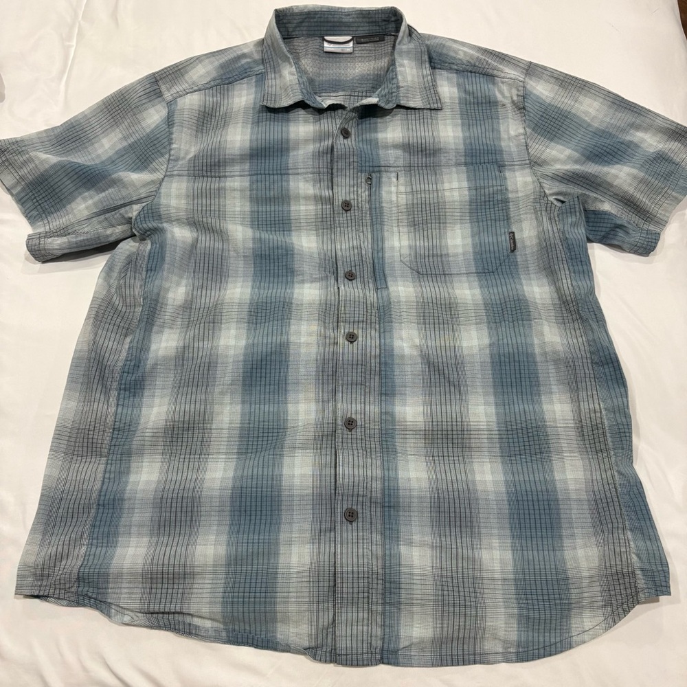 Columbia Blue and White‎ Plaid Short-Sleeve Button-Down Shirt